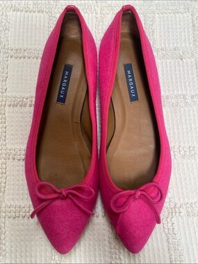 Margaux fuchsia hot pink point toe ballet flats with bow in canvas material